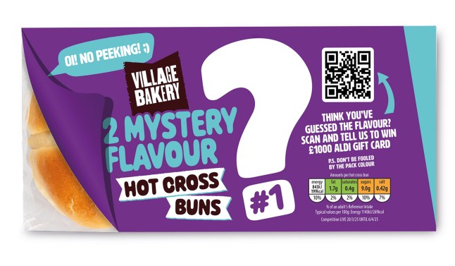 Aldi's Village Bakery Mystery Flavour Hot Cross Buns Number 1 on a white background