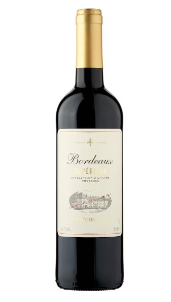 A bottle of Des Tourelles Bordeaux Superieur on a white background