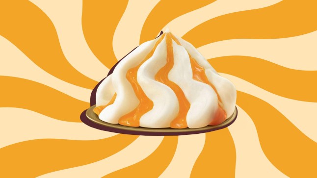 A spoonfull of Solero ice cream on a yellow and cream swirled background