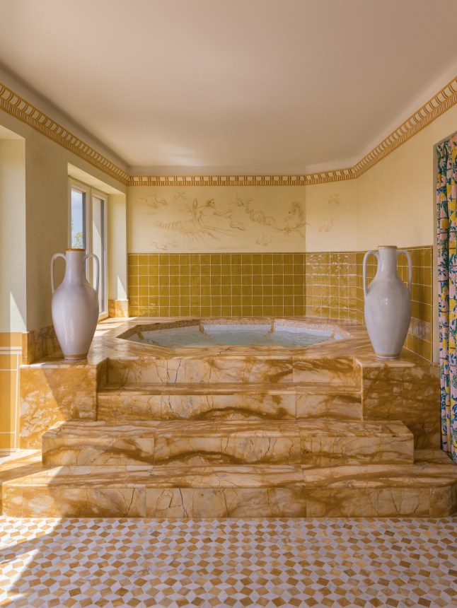 The yellow marble jacuzzi at the Casa Monti hotel spa