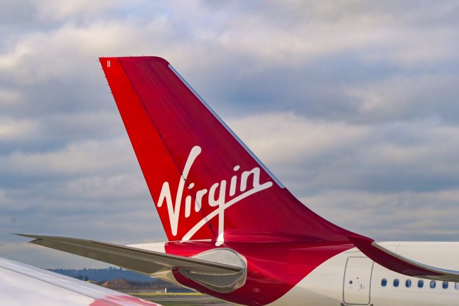Tail fin of a passenger jet operated by Virgin Atlantic Airways