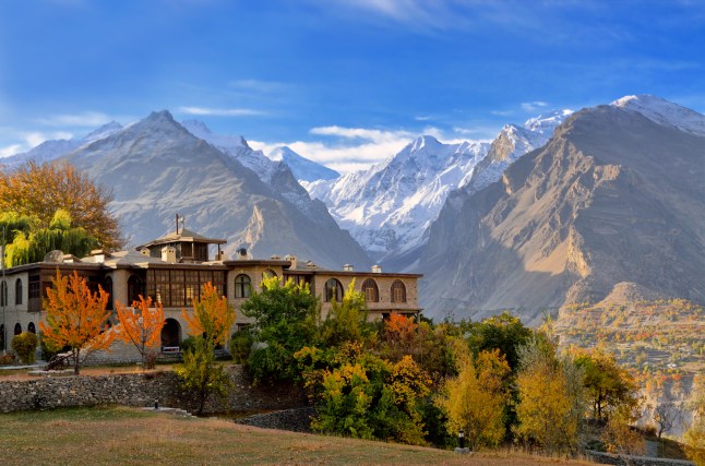 Hunza valley in Pakistan with mountains in the distance on a sunny day