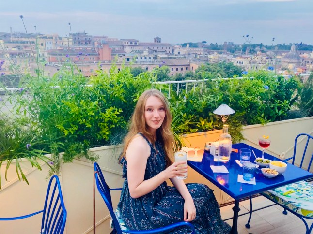 Courtney Pochin having a drink at Casa Monti's rooftop bar