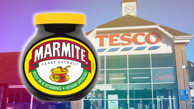 A Tesco supermarket and jar of Marmite