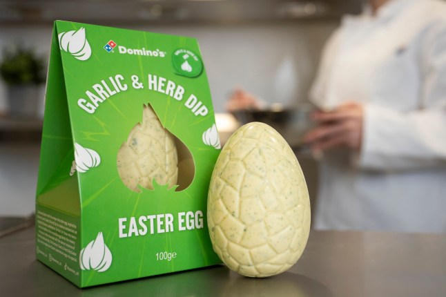 Domino's Garlic & Herb Easter Egg pictured on a countertop.