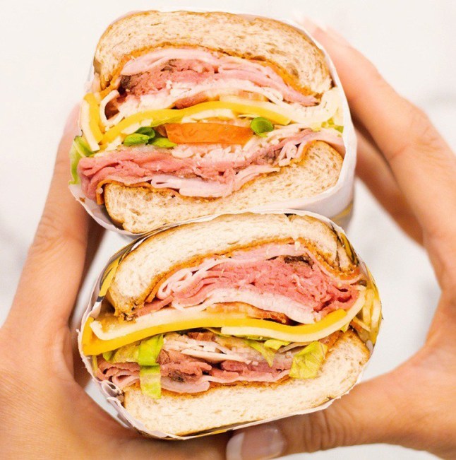 A close-up of a sandwich from Which Wich