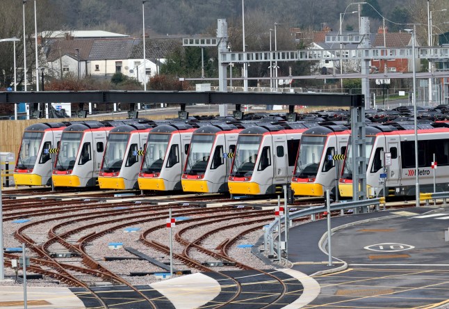 TAFFS WELL - FEBRUARY 09: A general view of the South Wales Metro Depot operated by Transport for Wales on February 09, 2025 in Taffs Well, Wales, United Kingdom. The South Wales Metro is Transport for Wales' (TfW) answer to London's Tube - an integrated public transport service involving trains, trams and buses, which is being constructed but delayed in South Wales. Powered by both electricity and battery power, they are intended to be much greener than current trains. (Photo by Huw Fairclough/Getty Images)