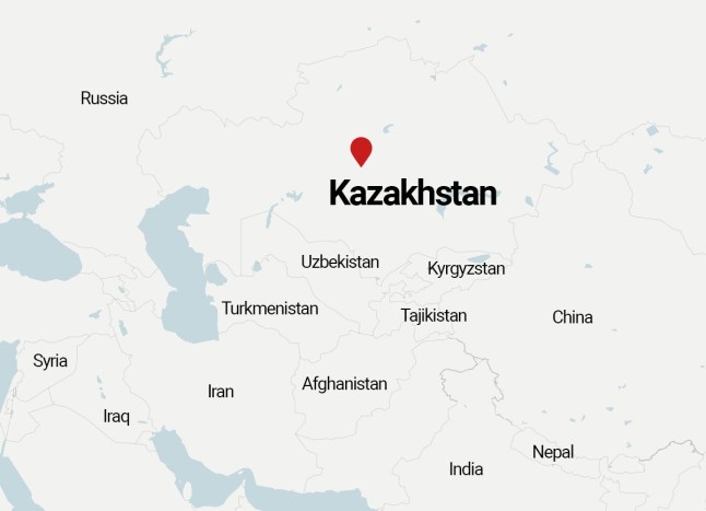 A map of central Asia focusing on Kazakhstan