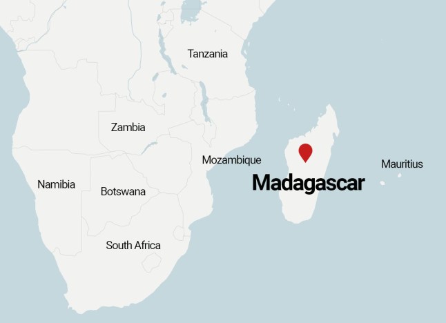 A map of southern Africa, focusing on Madagascar