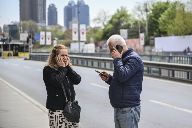 People leave the buildings in panic and call their loved ones after 6.2 magnitude earthquake jolts Istanbul, Turkiye