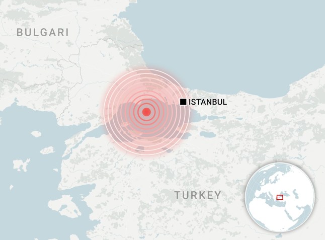 A map showing the epicentre of the earthquake in Istanbul, Turkey