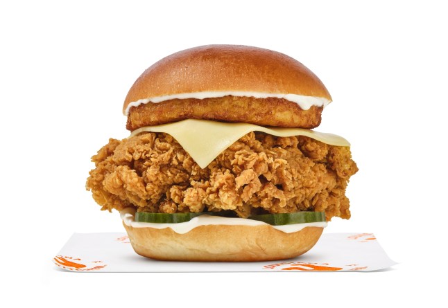 The new Chicken Superstack Sandwich from Popeyes, on a white background