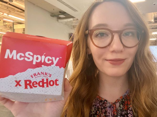 Lifestyle reporter Courtney Pochin with a McSpicy burger