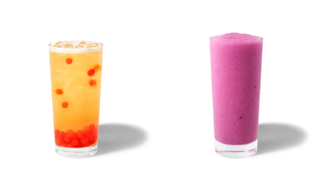 Melon Pearl Refresha (left) and the Frozen Mango Dragonfruit Starbucks Refresha Drink from Starbucks