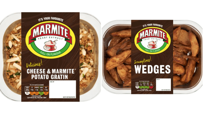 Marmite and cheese potato gratin (left) and Marmite potato wedges (right)