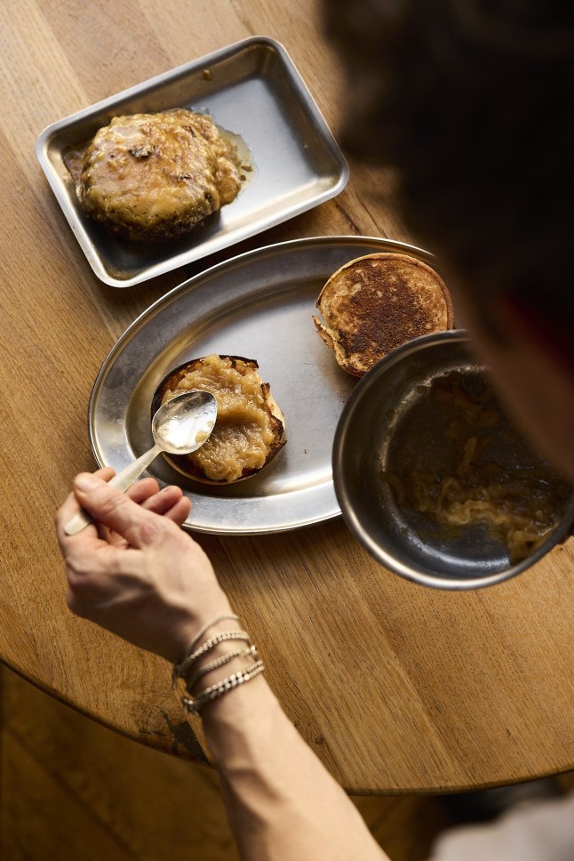 A look at the Gorgonzola Burger being constructed