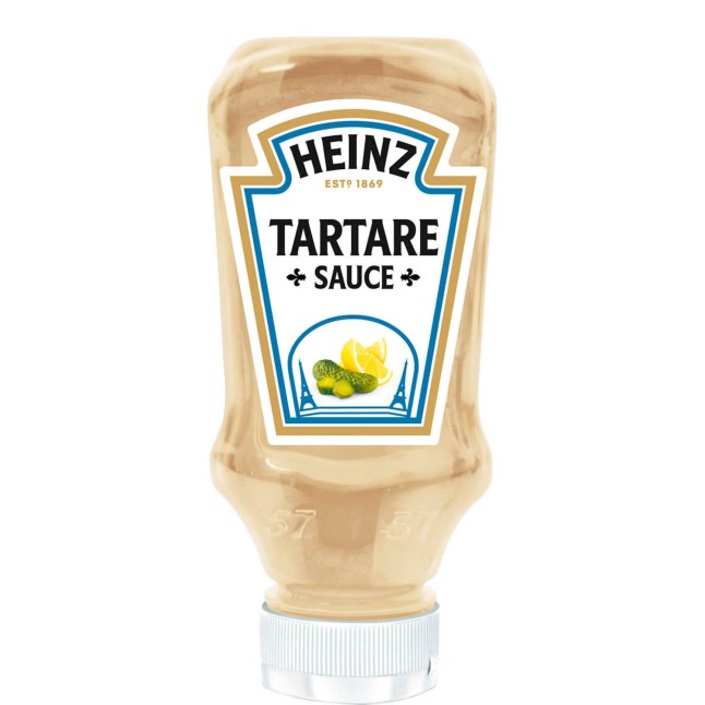 A bottle of Heinz Tartare Sauce on a white background