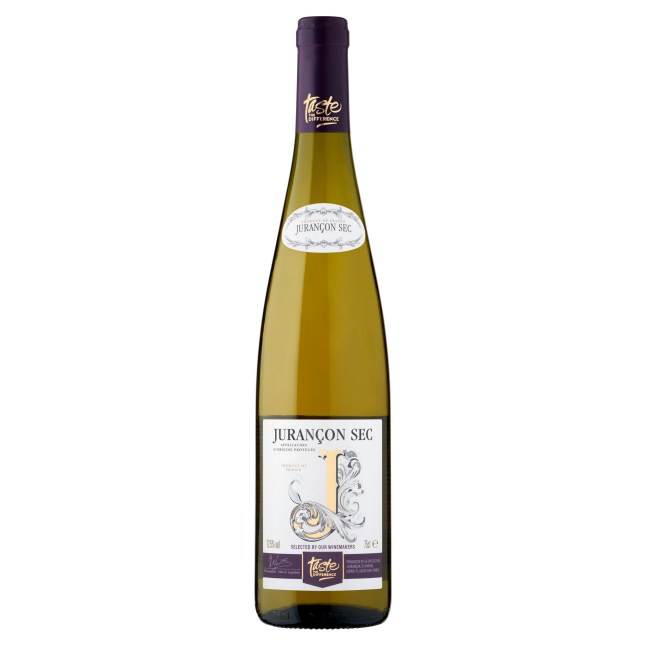 A bottle of Sainsbury's Taste the Difference Jurançon Sec on a white background