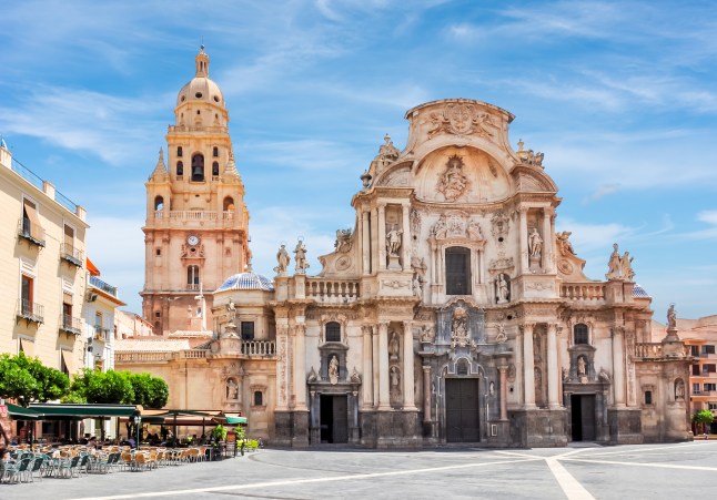 The exterior of the Cathedral Church of Saint Mary in centre of Murcia, Spain.