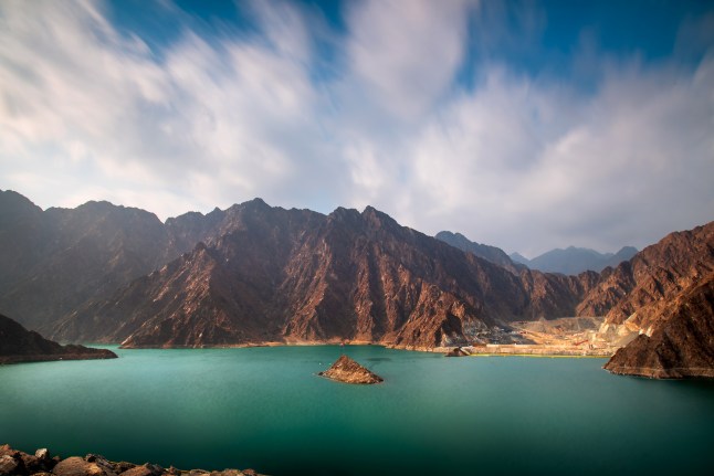 A stunning view of Hatta Lake in the Dubai emirate of UAE.
