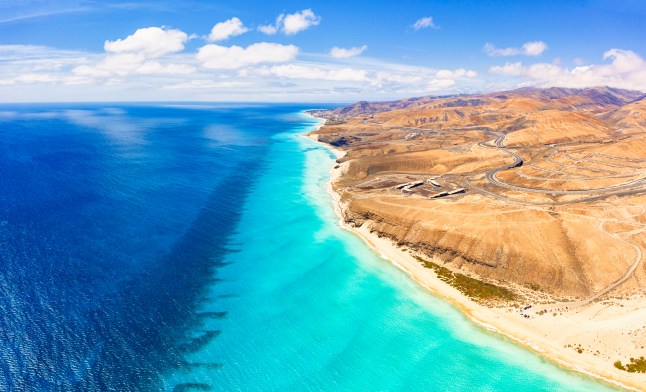 Volcanic landscape along the coastline, Fuerteventura, Spain