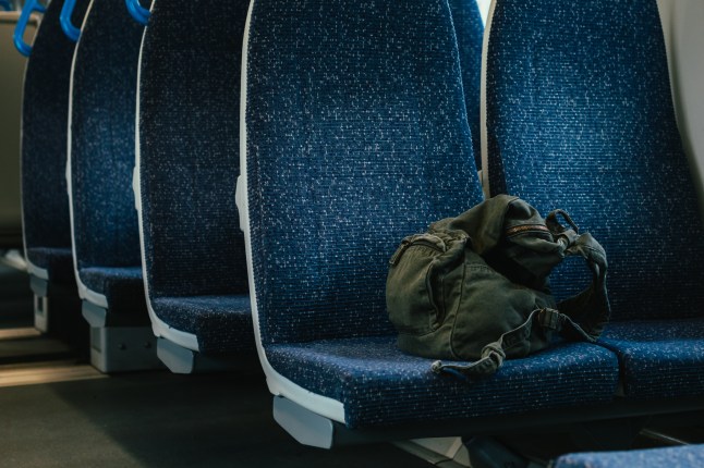 A bag left on a seat in a train