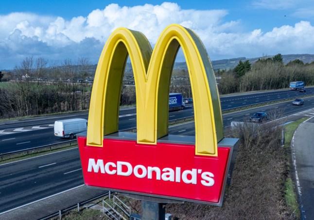 Fast Food Restaurant McDonald's sign over a motorway in UK