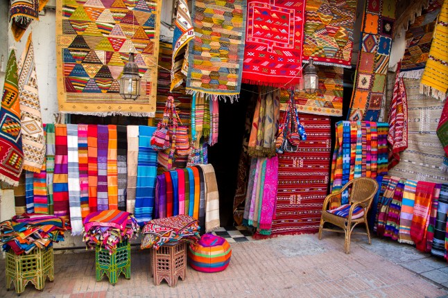 Colorful fabrics on the Agadir market in Morocco