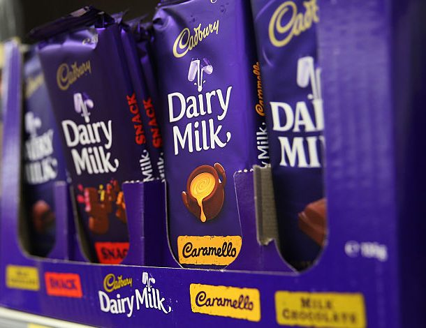 Cadbury chocolate bars on a shop shelf