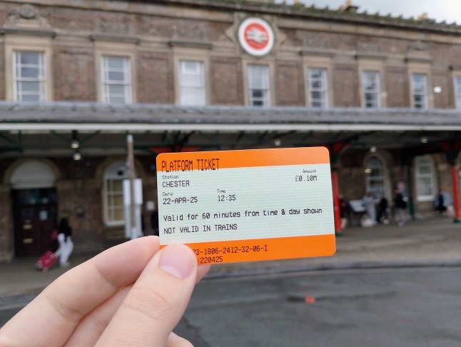 Platform Train Ticket in front of Chester train station.