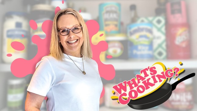 An image of Charlotte Crocker, on a background of kitchen cupboard items and with Metro's What's Cooking logo in the corner