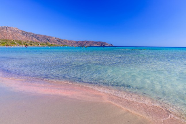 Elafonissi Beach, Crete, Greece. Pink sand beach with crystal clear water.