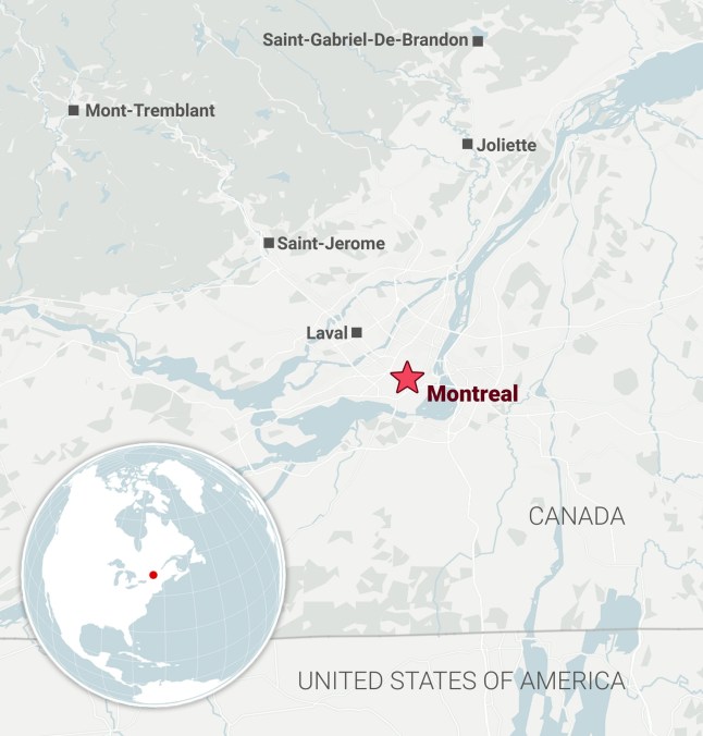 A map of Canada, with a focus on Montreal
