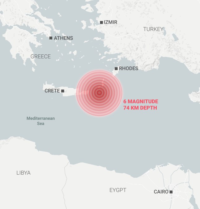earthquake of magnitude 6 struck off the island of Crete in Greece