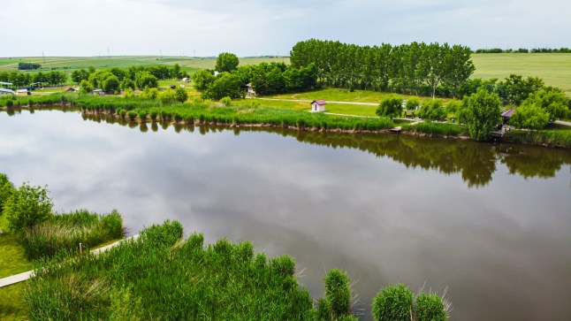 Aerial view of Puricel Poroschia Pond in Alexandria Teleorman Romania.