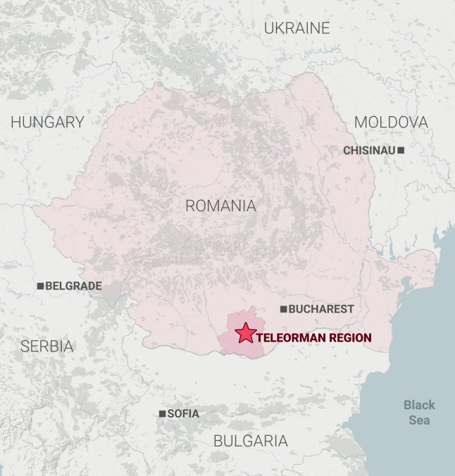Map of Romania focusing on Teleorman