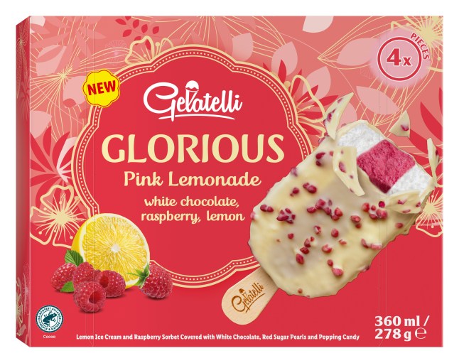 A box of Lidl's Pink Lemonade Double Ice Cream Lollies on a white background